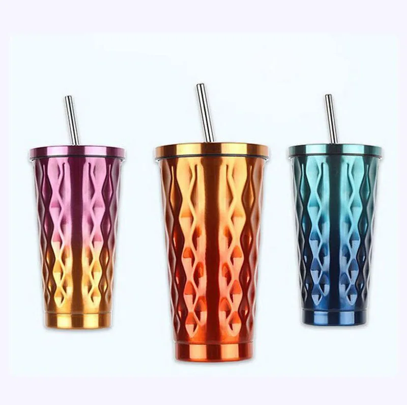 Seaygift Personalized custom reusable metal tea beer 16oz 500ml mug tumbler double wall stainless steel coffee cup with straw