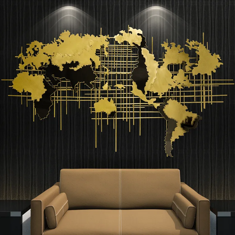 Luxury Gold Metal Hallway Decoration 3D Wall Map