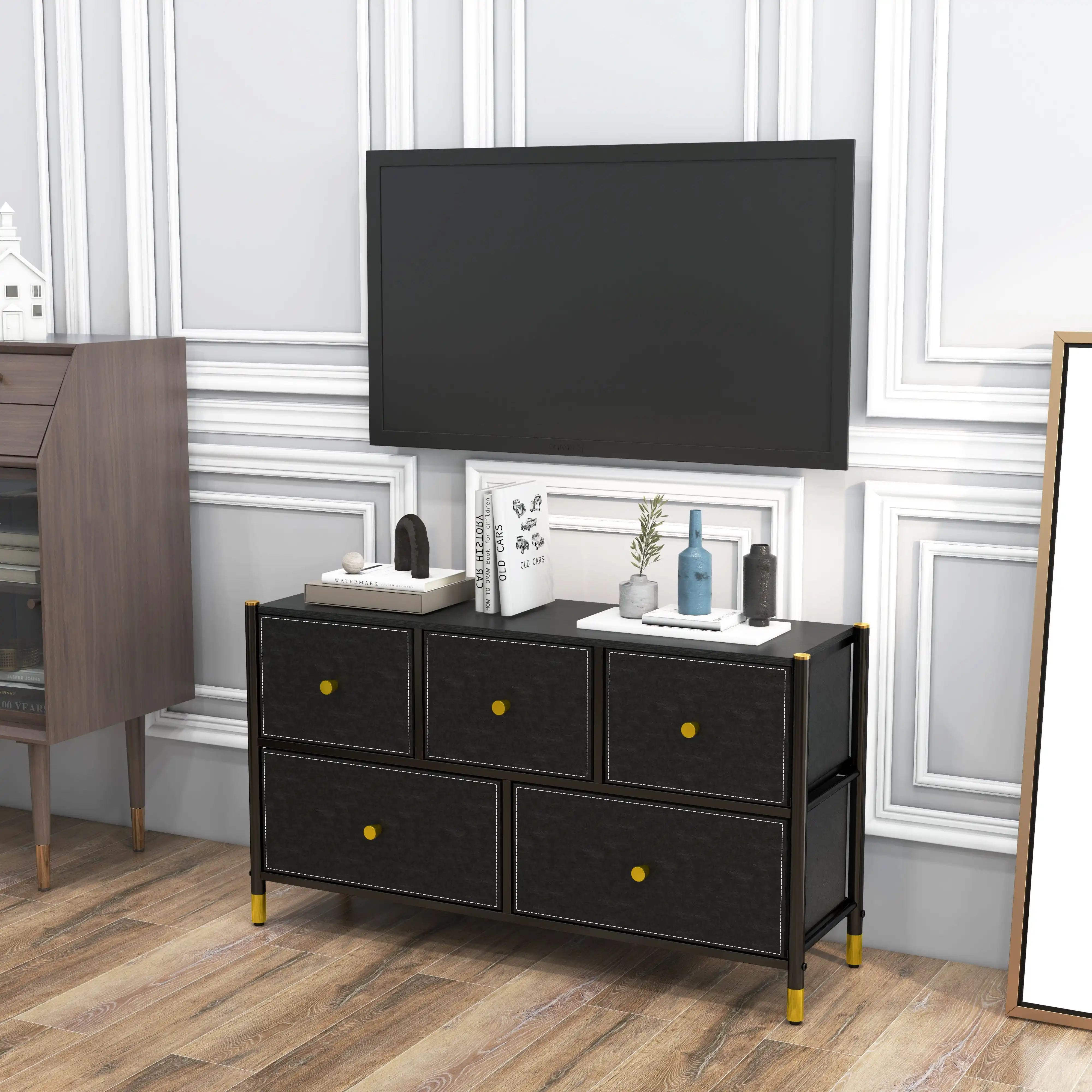 Nordic Tv Stands fabric dresser storage 5 Drawers Chest