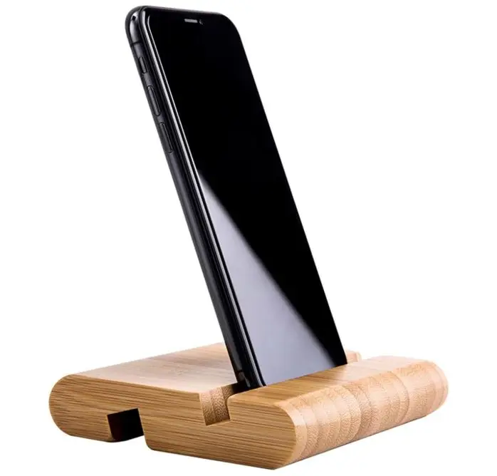 Custom Bamboo Wood Cellphone Stand Holder, Eco-Friendly Universal Portable Sturdiness Phone Holder for Desktop