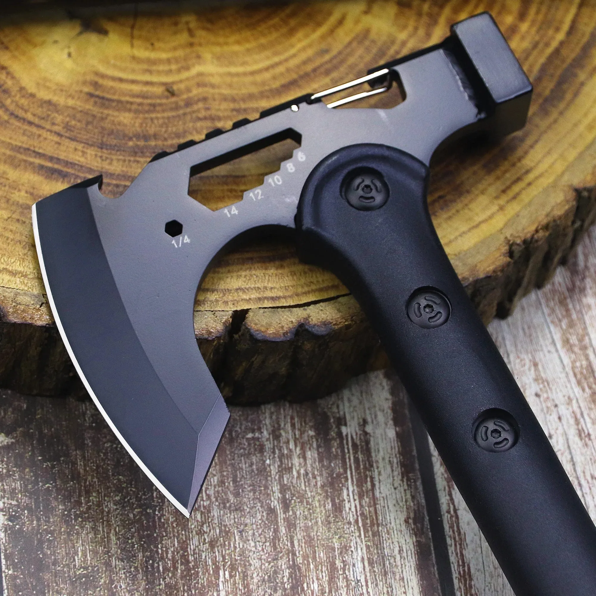 ABS Handle Black 440C Outdoor Tactical Axe, Jungle Logging Axe, Outdoor Camping Self-defense Rescue axe
