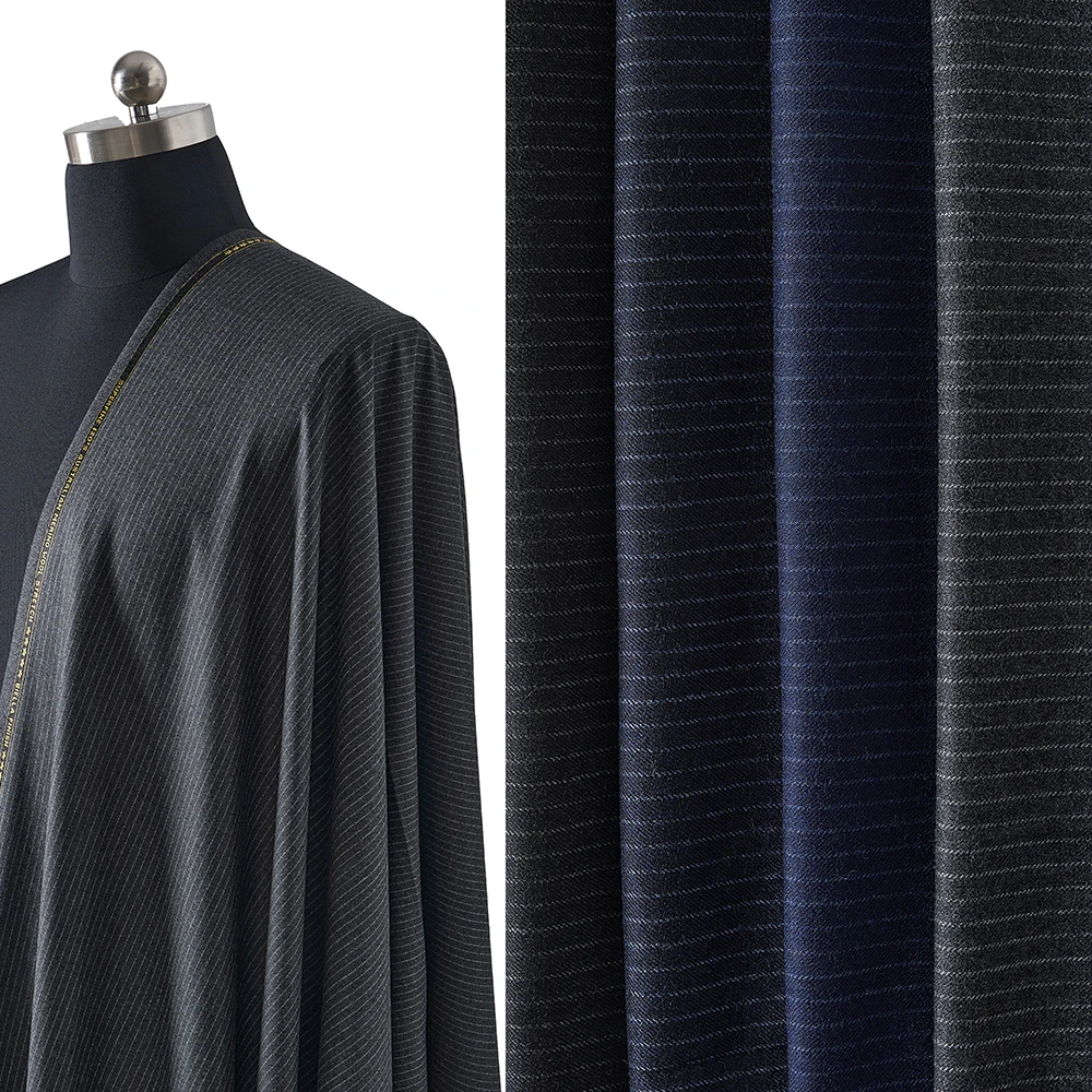 Luxury Italian Suits for Women Men Gorgeous Stripe 97W 3LY Merino Wool Suit Organic Thick Yarn Dyed Woolen Fabric for Garments