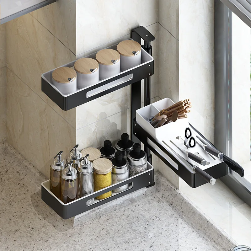 One to Four Floors Can Rotate and Freely Adjust the Wall Mounted Storage Rack of the Bathroom Storage Racks Kitchen Accessories