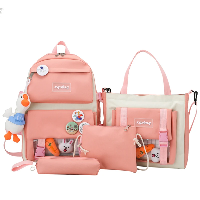 Factory Direct Wholesale Cute 4 in 1 Primary School Bags High School Backpack Set Schoolbag Travel Set