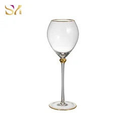 Wholesale wedding goblet crystal champagne red wine glass with gold rim