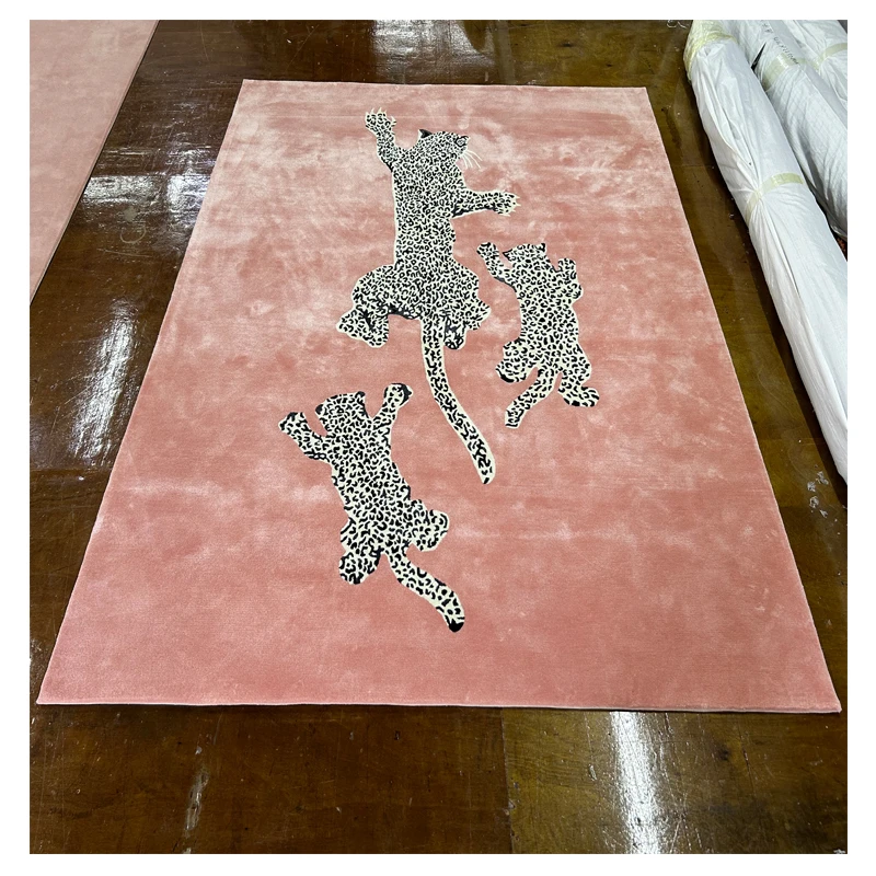 high quality handmade wool silk leopard pink carpets and rugs 10mm thickness area rug