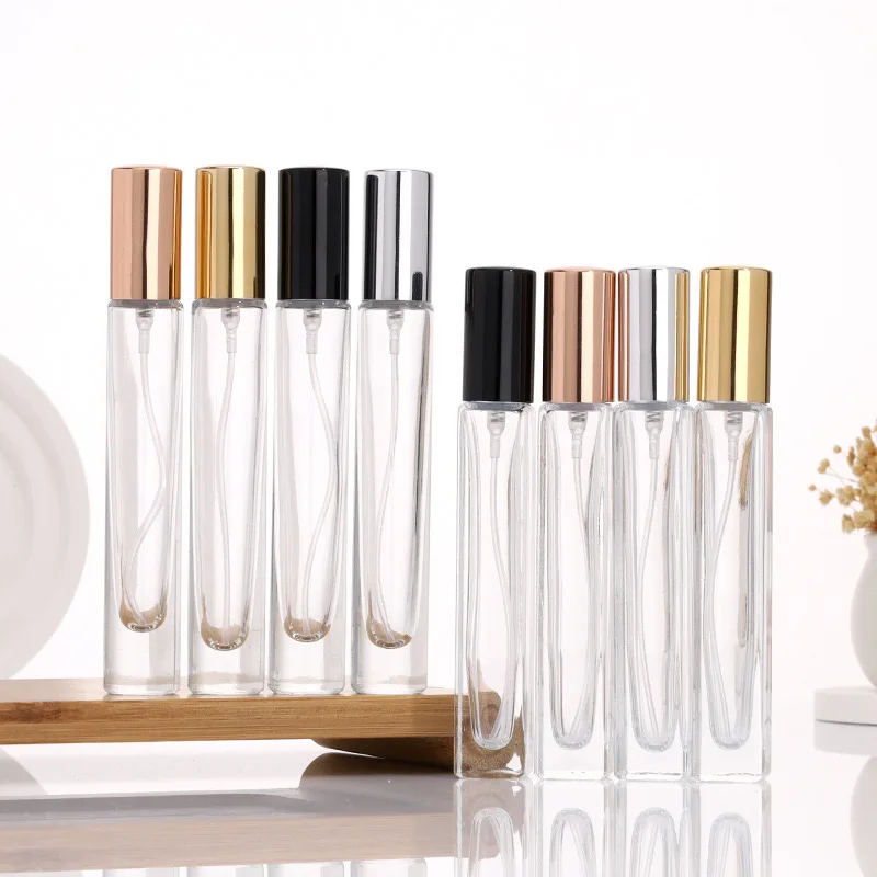 Wholesale Luxury 10ml Clear Empty Square Round Shaped Refillable Glass Perfume Spray Bottle for Travelling