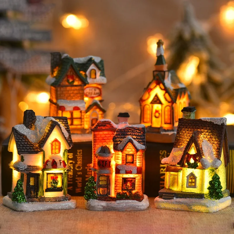 New Style Christmas Decorations Resin house LED Light landscape luminescent snow Ornaments gifts