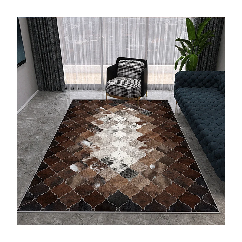 factory price luxury washable patchwork cowhide leather carpet area rugs for living room 3d floor carpet mats carpet for floor