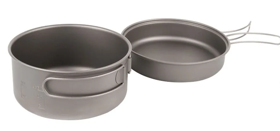 800ml Titanium camping cookware 1 pot&1 pan for hiking or picnic 800ml camping outdoor titanium container