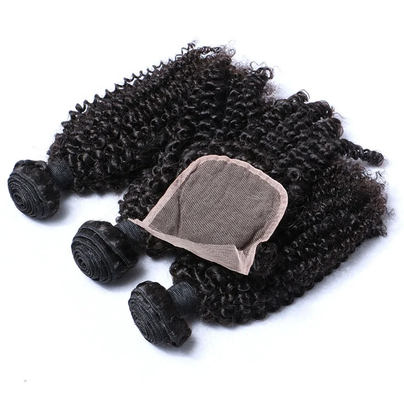 Factory Price Cheap Kinky Curly Virgin Brazilian Human Hair Weave 3 Bundles with Closure