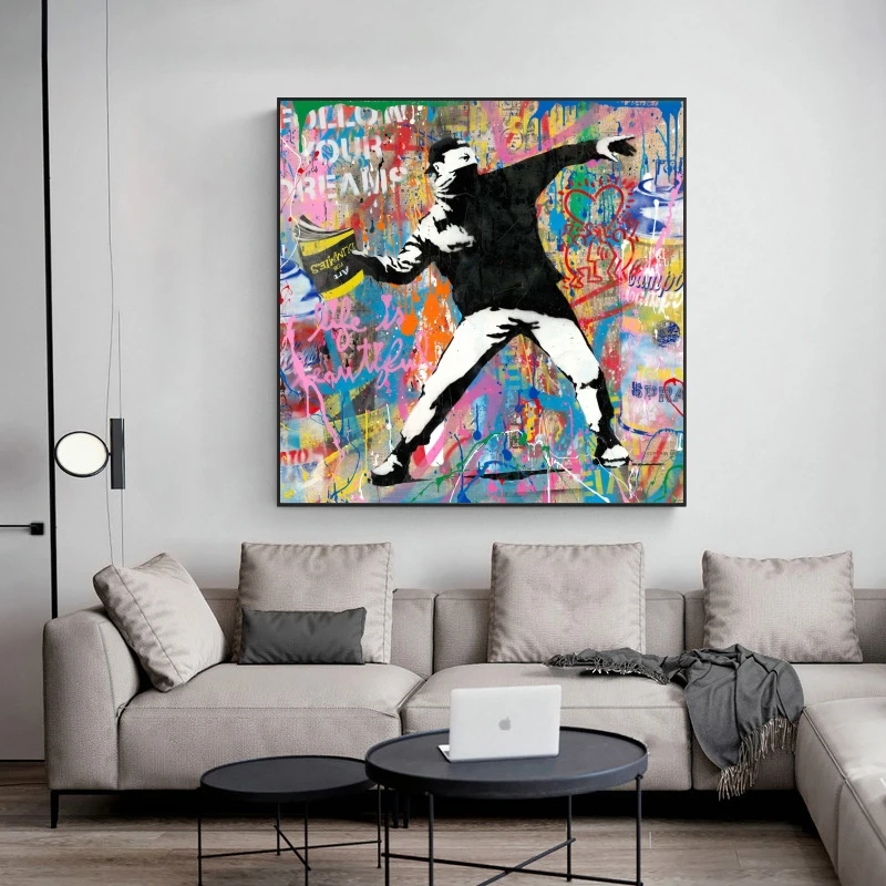 Graffiti Art Banksy Art Fllow Your Dream Canvas Paintings Wall Art Pictures for Living Room Home Decor (No Frame)
