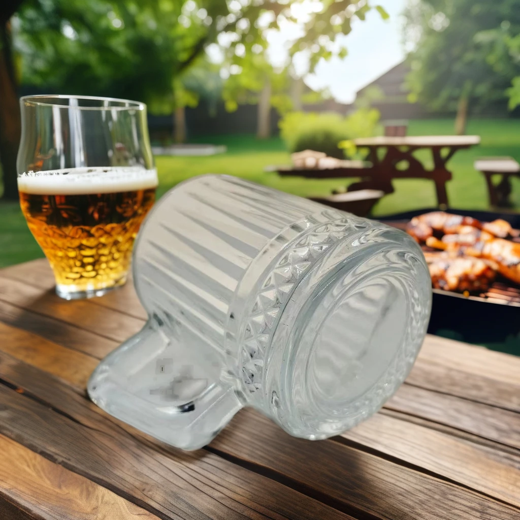 Factory Wholesale Custom Logo Crystal Beer Mug Cup Glasses with Handle Transparent for Water Wine Cola Bar Restaurant Use