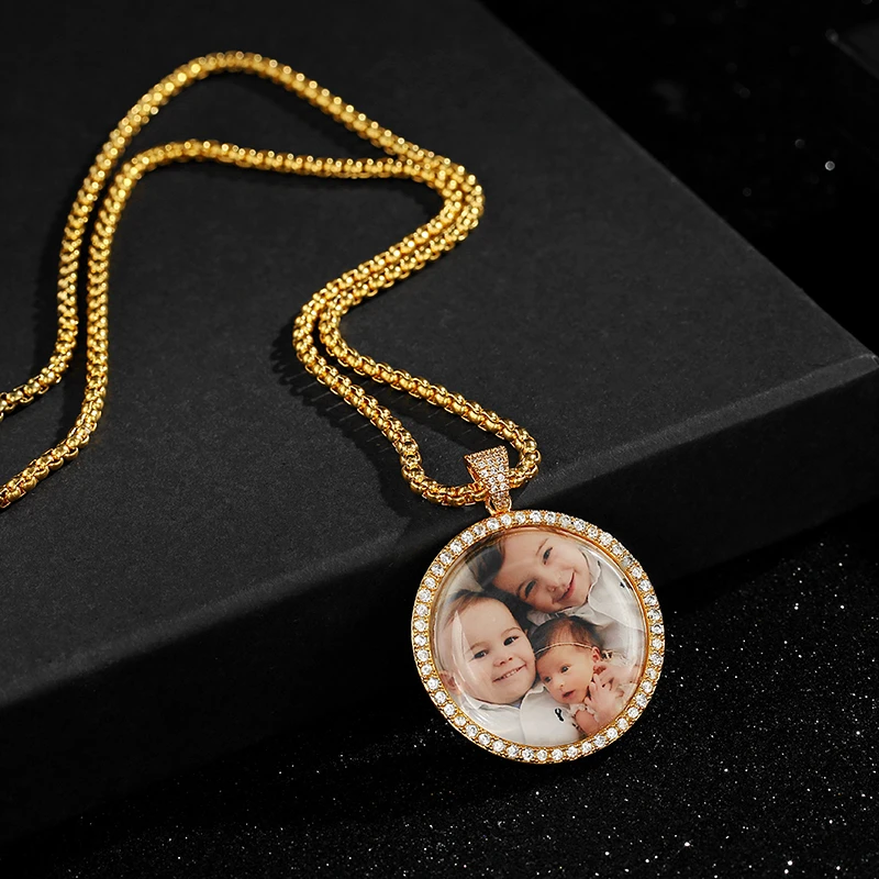 Custom Photo Initial Disc Zircon Necklace Trendy Necklace 2021 Stainless Steel Necklace Woman