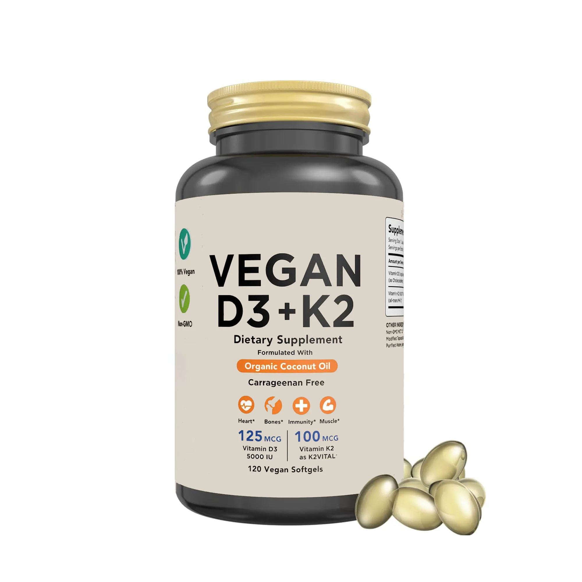 High Quality 30-Piece Vitamin D3 K2 Softgel Capsules Herbal Extract Support for Immune System and Bone Packaged in Bottle