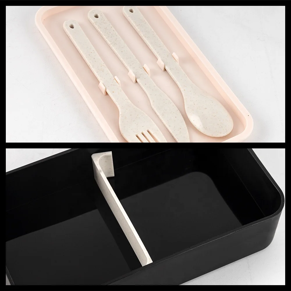 Eco-friendly Healthy Wheat Straw+Wood Lid Square Custom Leakproof BPA Free Kids Lunchbox Children School Tiffin Lunch Box