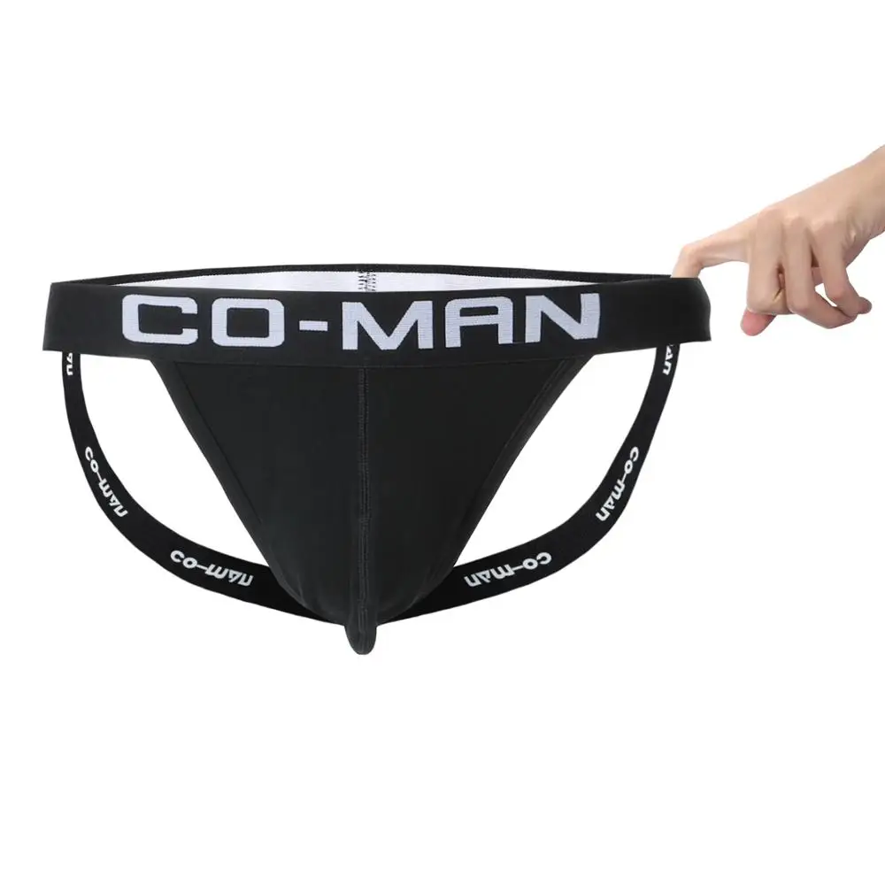 Custom logo stretch underwear knitted cotton sexy men black jockstrap