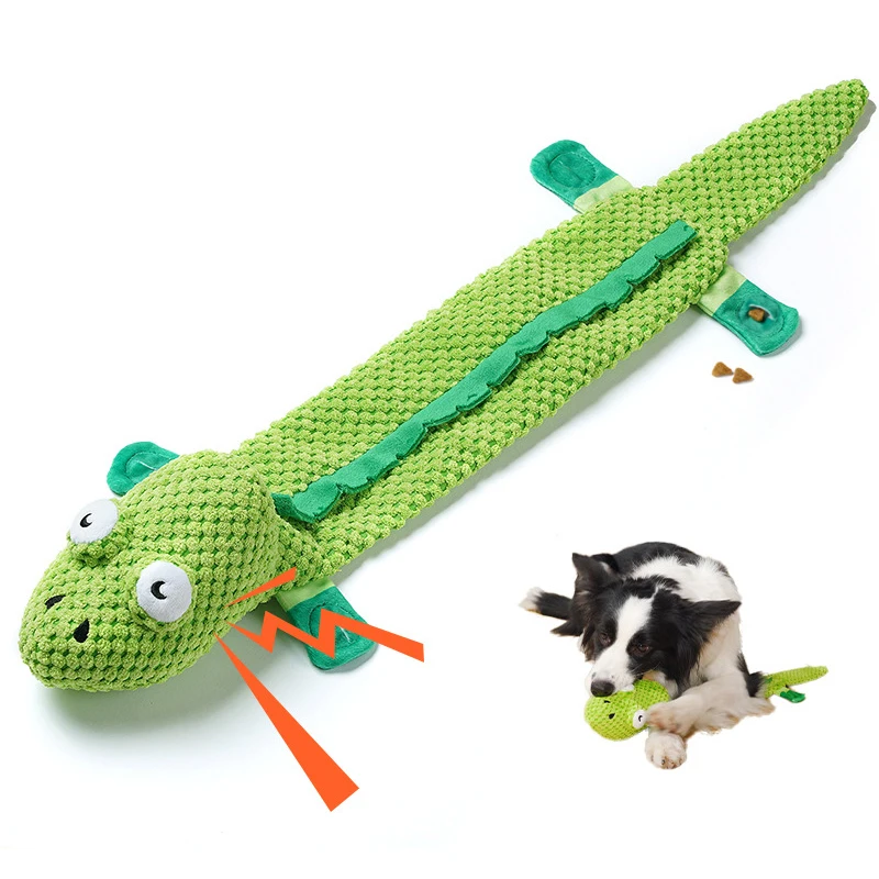 Wholesale Custom Green Chameleon No Stuffing Dog Puzzle Treat Toys Interactive Chew Squeaky Toy For Dogs
