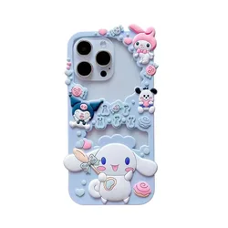 3D Cartoon Sanrio My Melody Soft Silicone TPU Phone Cases For iPhone 14 Pro 13 12 11 Pro Max  Mobile Cover Cute Pink Girl