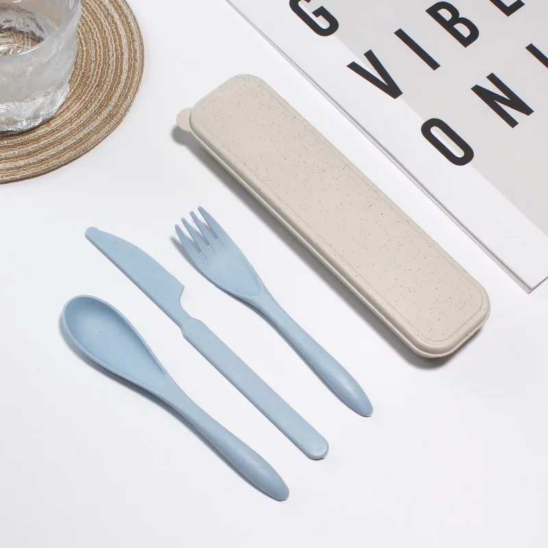 GEMEI Eco Friendly Wheat Straw Cutlery Set Knives Fork and Spoon Lightweight Flatware Sets for Traveling Camping