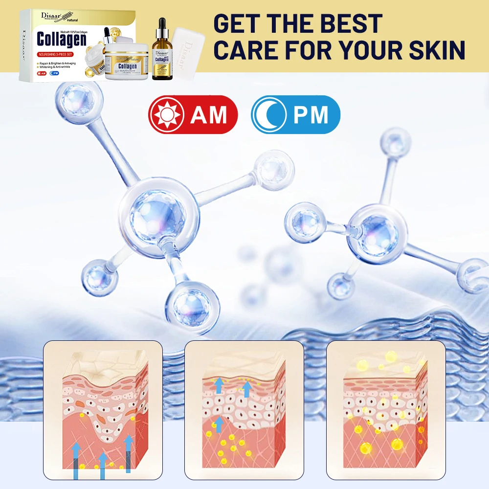 Disaar New Product 100% Pure Collagen Skin Care Products Cream Serum Soap Whitening Anti-wrinkle Anti-aging Set Custom Logo