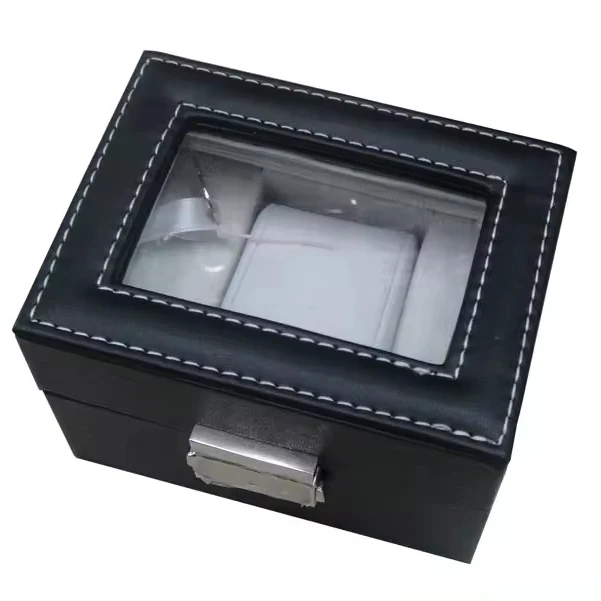 GC02-PU-01C23F Wholesale Black PU leather new watch box wooden watch packing box for mechanical watches