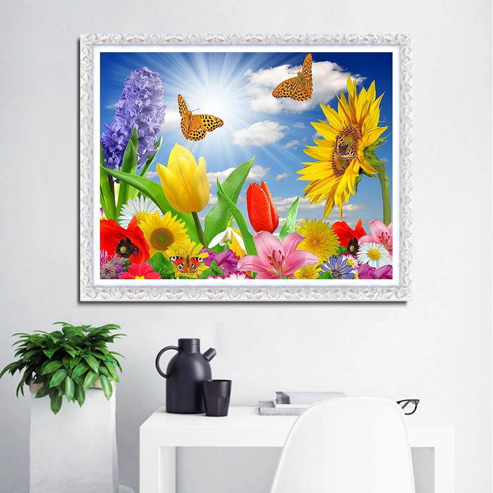 
Sunflower&Butterfly Threads Embroidery Canvas Cross Stitch Art Home Decorative Cross-Stitch Fabric Set 