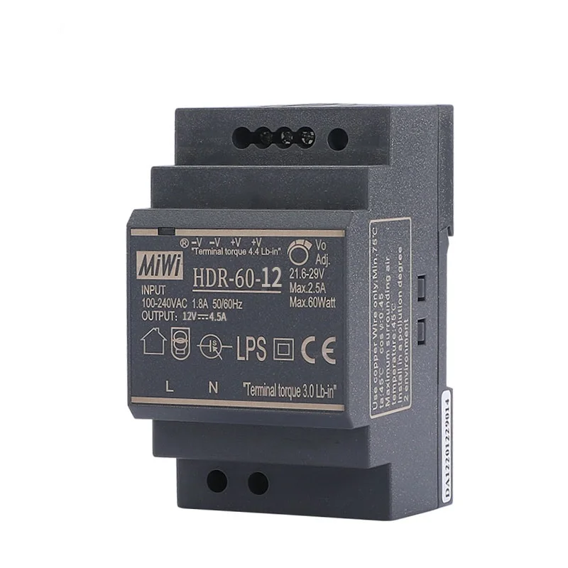 MiWi HDR-60-12 Wenzhou factory din rail mounting 60W 12 volt 5 amp power supply