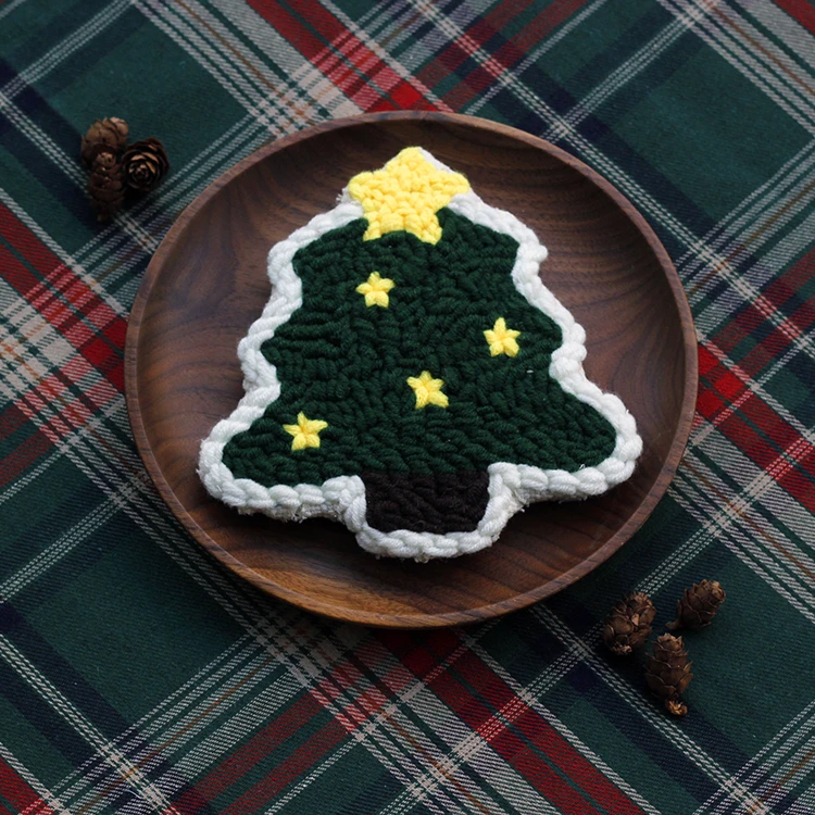 Needle Punched Coasters Christmas Tree Mat Xmas Needle Punch Beginner Kit Cross Stitch Embroidery Set DIY Crafts Needlework Set