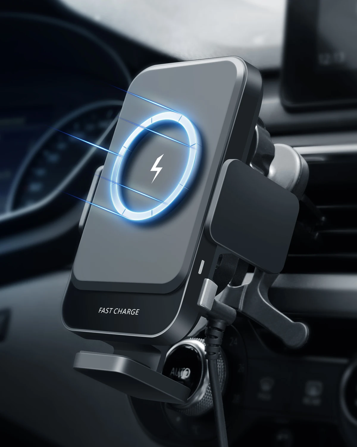 KC PSE Coil Tracking C31 Magsaf Automatic Clamping Wireless Charging Mount Holder For Samsung S23+ Ultra Wireless Car Charger