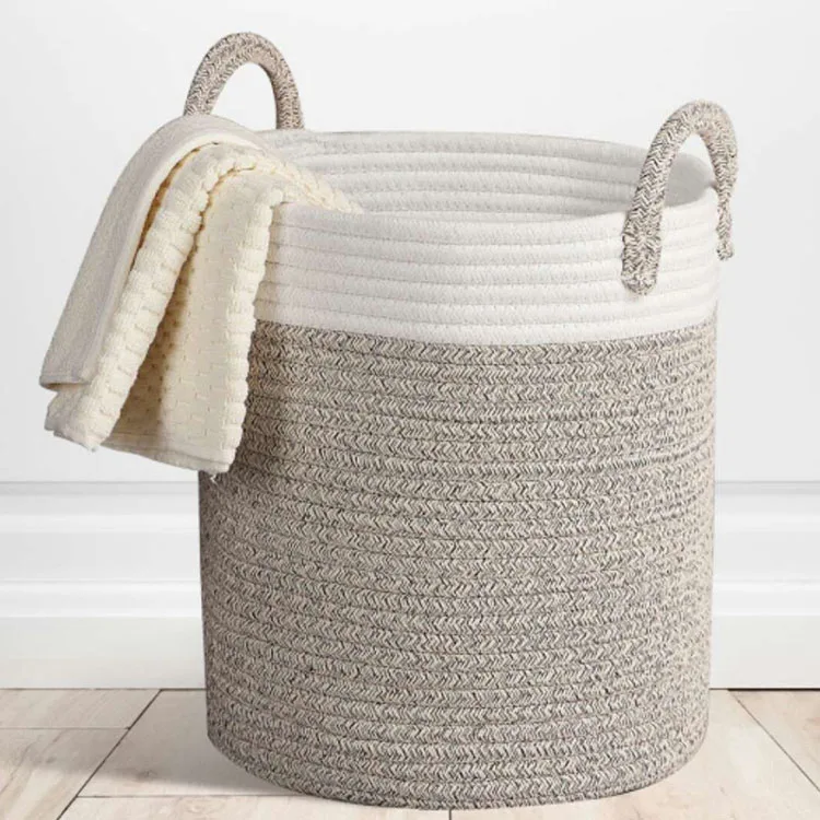 
Manufacturer Custom Wholesale Eco Friendly Foldable Cotton Rope Storage Fabric Laundry Basket 