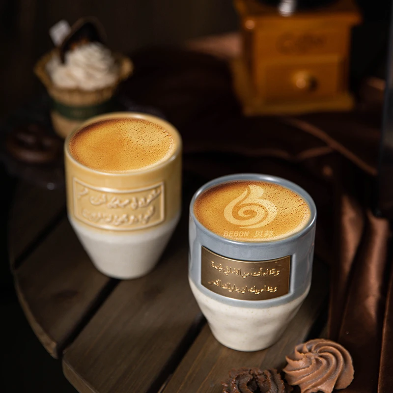 Oman Arab Emirates Kuwait Text Coffee Cups Handmade Custom Logo Saudi Arabic Text Ceramic Water Coffee Tea Mug Cup
