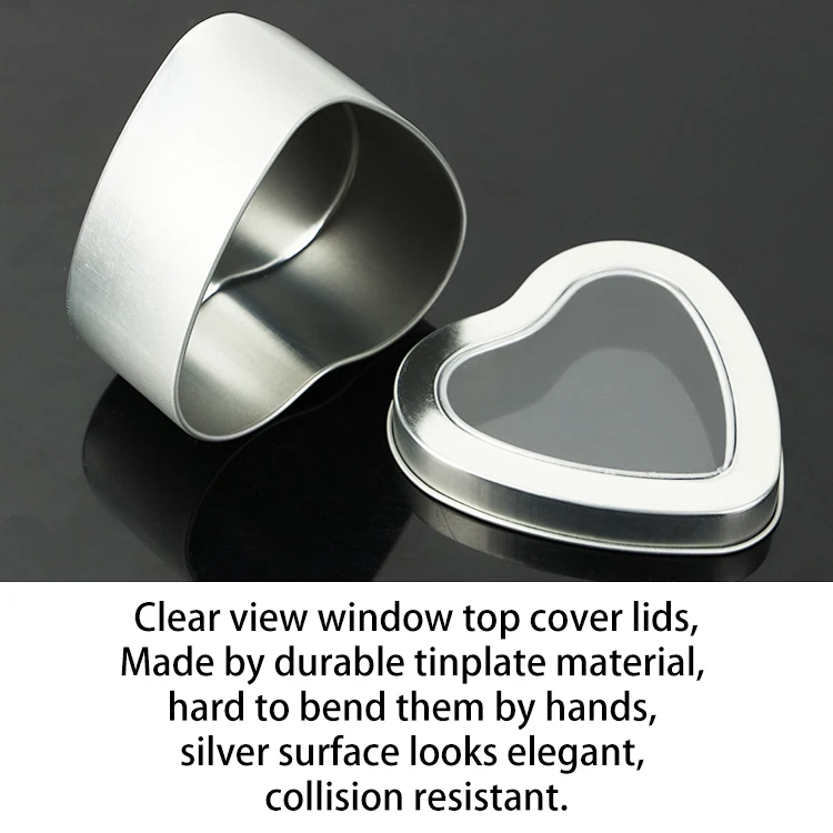 8oz Empty Heart Shaped Silver Metal Tins with Clear Window for Candle Making/Candies/Gifts/Treasures