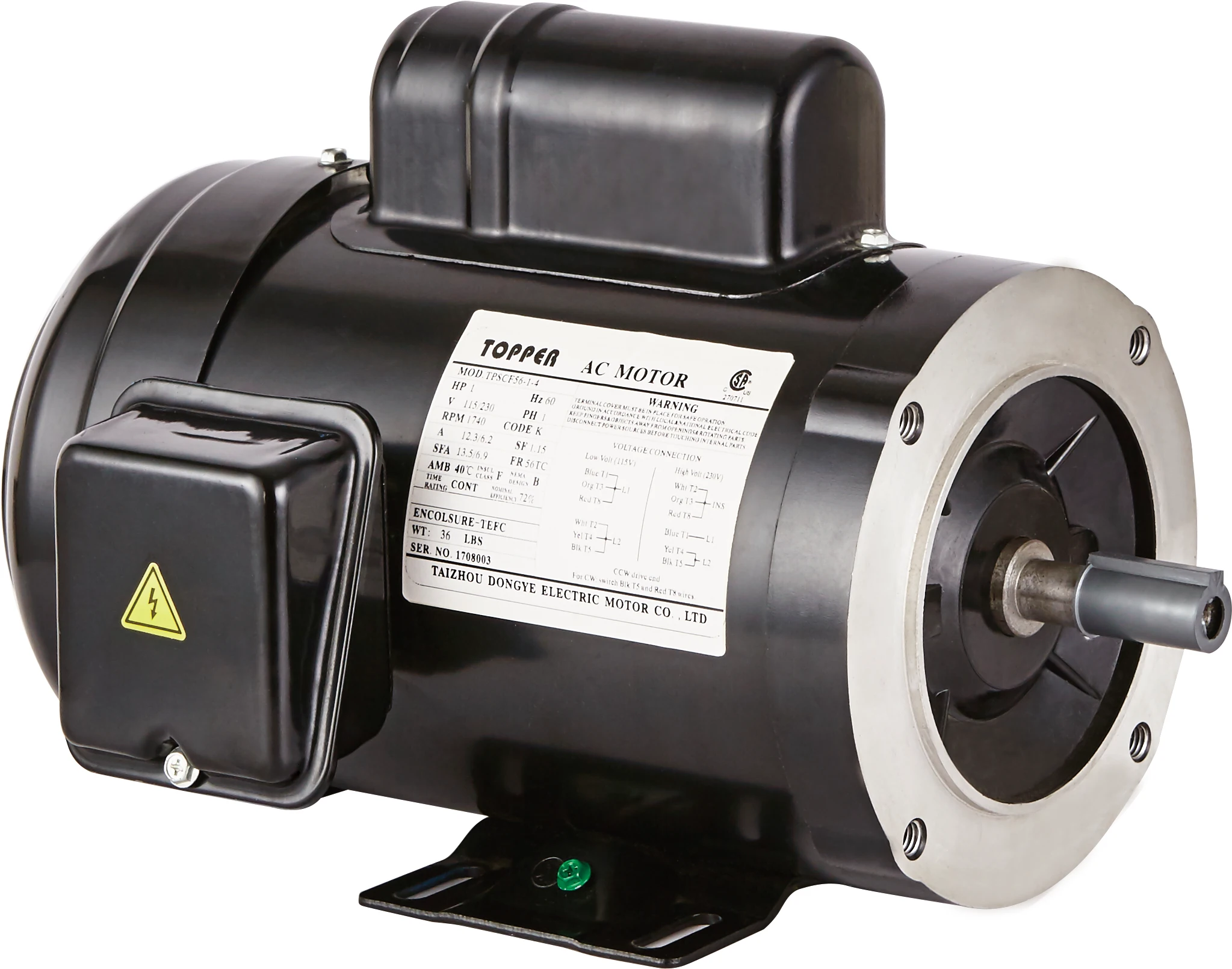 Nema Single Phase 3600rpm 1/3Hp Frame 48c 56c electric motor