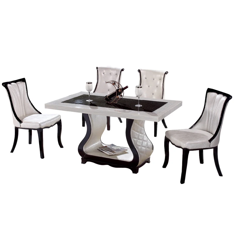 Modern Furniture kitchen dinning table and 6 chair Luxury restaurant leather wood base marble dining room sets dining tables
