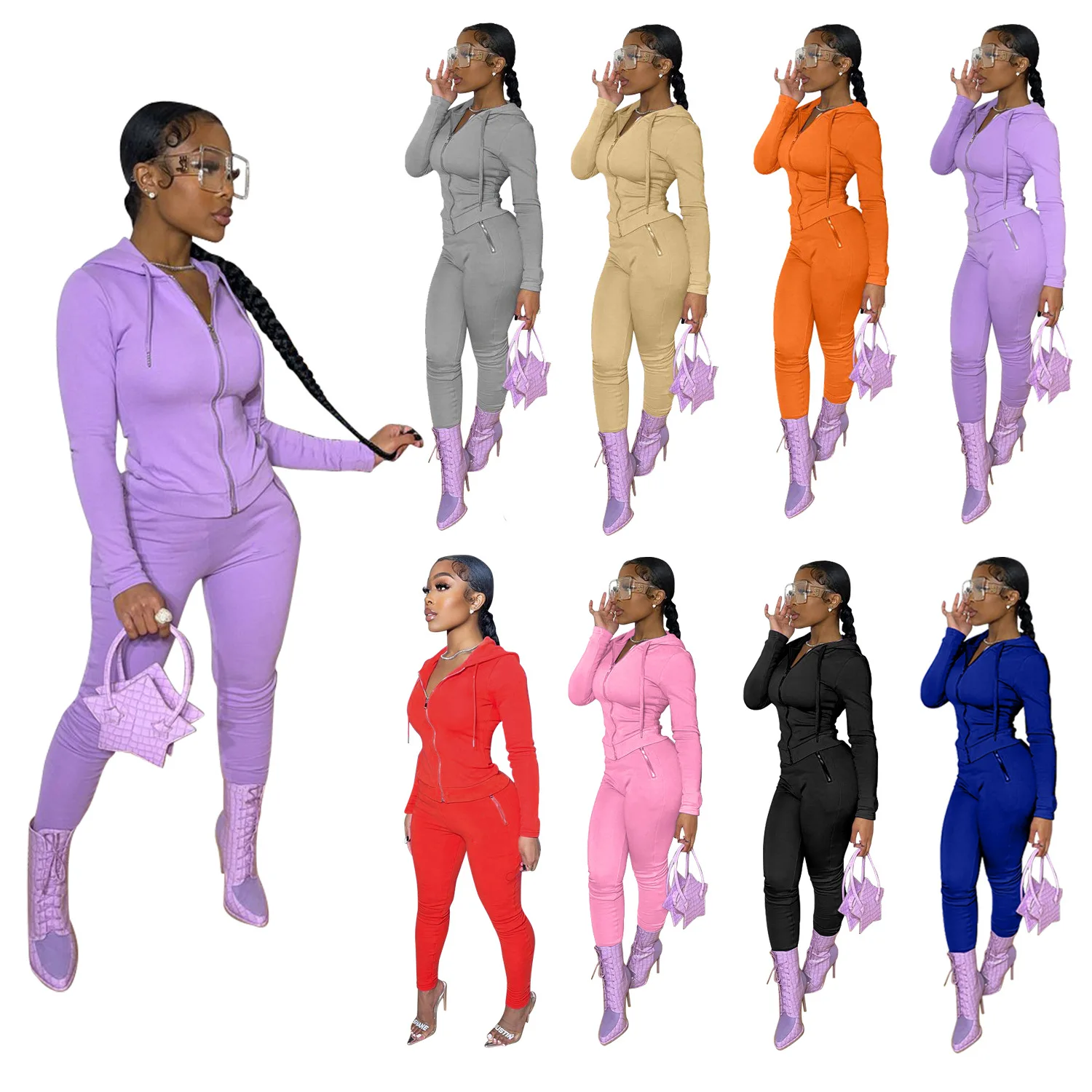 HJ ZSE27 20%OFF Solid Color Wholesale Sweat Suits Two Piece Women Set Sport Casual Outfit Fall Clothes