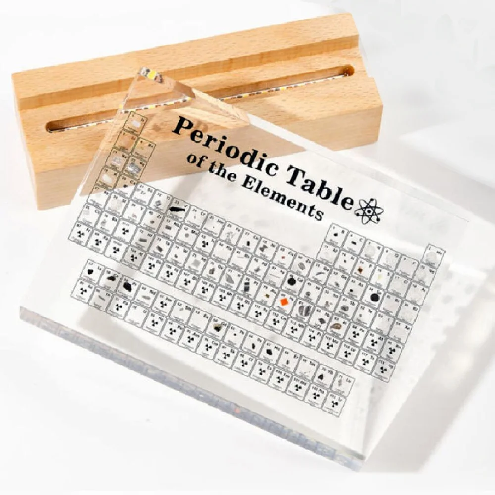 Оптовая продажа, высокое качество, под заказ, со светодиодной базой, акриловая химическая Периодическая таблица с реальными элементами внутри для учеников, подарки для студентов