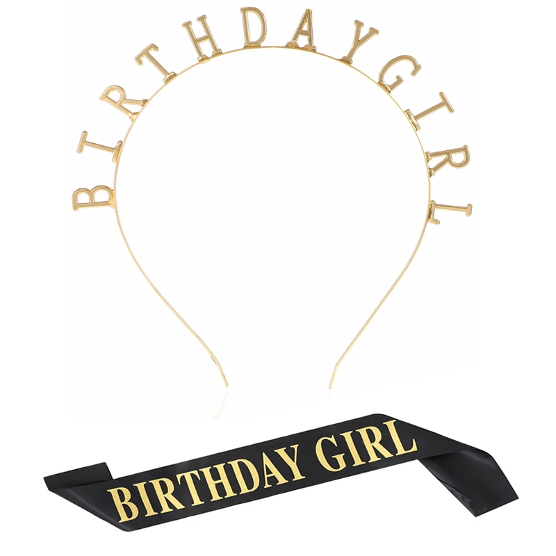 
6 Colors Birthday Theme Party Supplies Set Birthday Girl Headpiece Tiara Headband Birthday Satin Sash Customized Logo Accept 