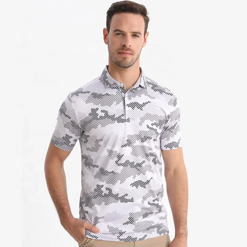 Golthan Wholesalew Print Polo Shirt 92 Polyester 8 Spandex Breathable Men Four-way Stretch Sleeve Custom Golf Shirts