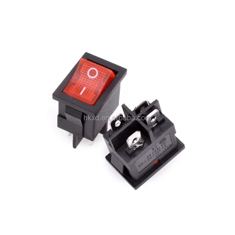 KCD1-101 Power Switch Black Red Green Latching Push Button SPST On Off 6A 250V 10A 125V Rocker Switch with LED Light
