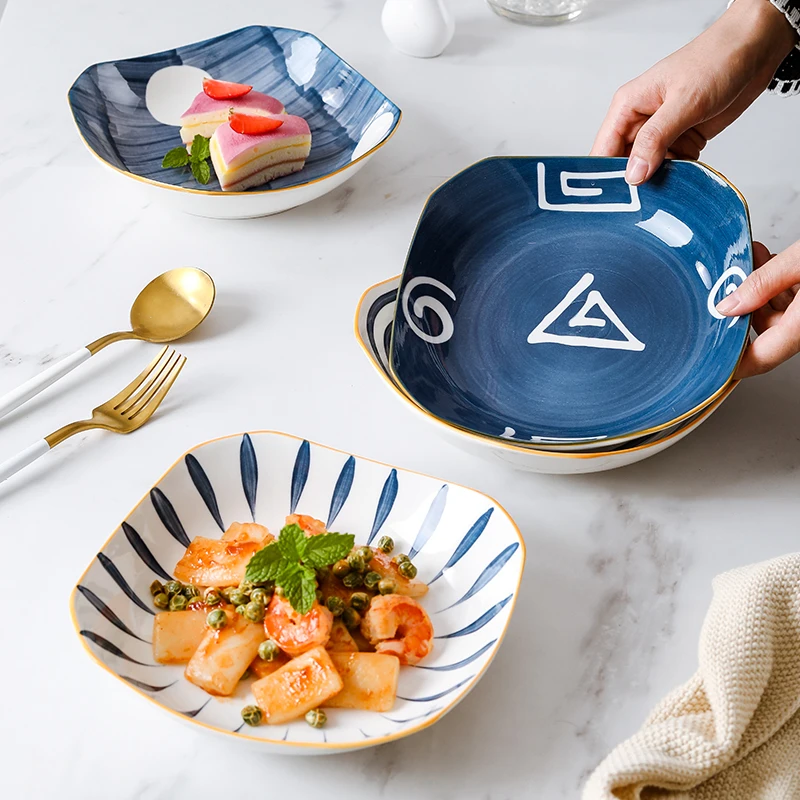 7.5 inch Japanese style square deep plate Ceramic Porcelain Plates kitchen dinnerware sets