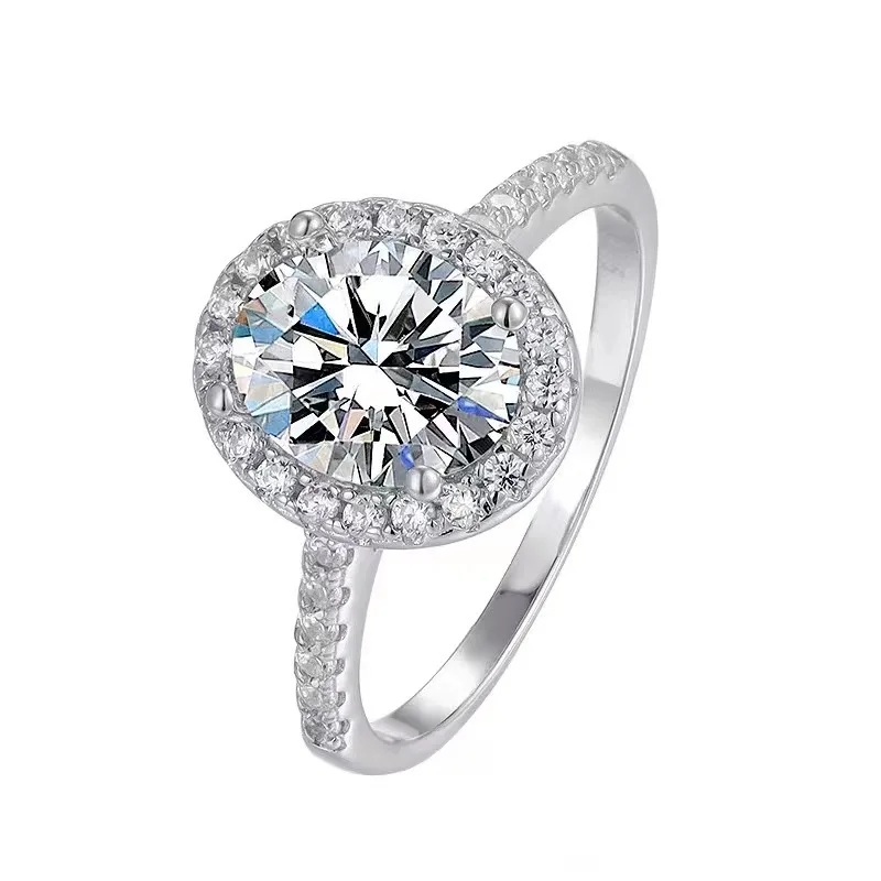 Moissanite Jewelry 925 Sterling Silver Cluster Oval Can Be Customized Engagement Moissanite Ring