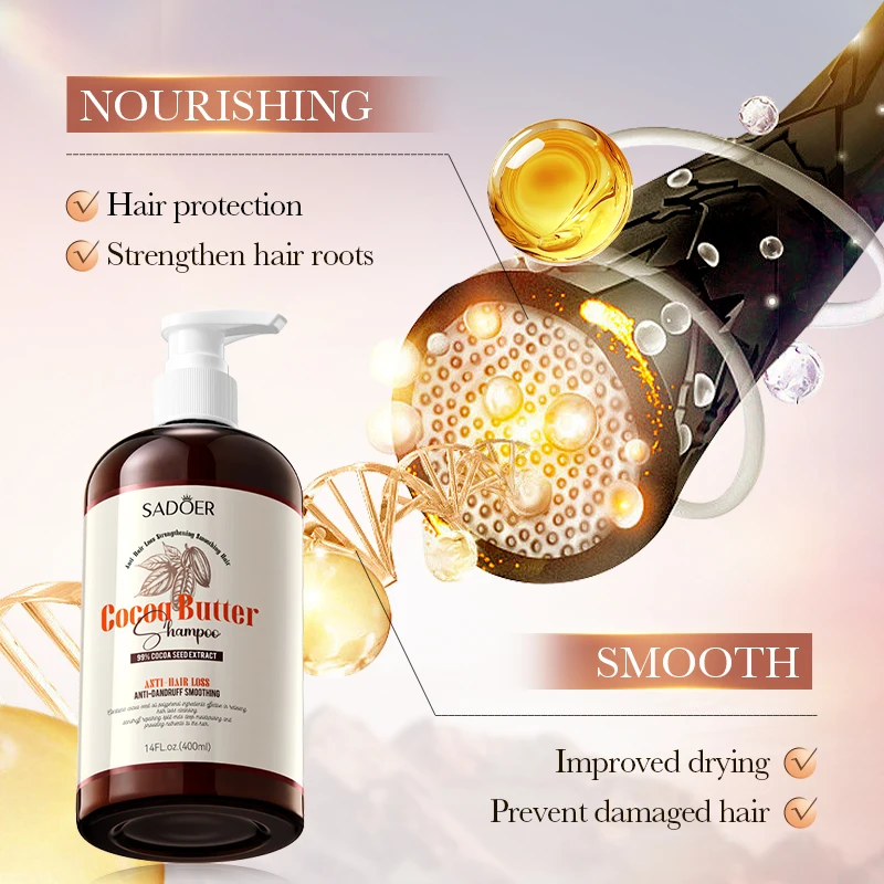 OEM SADOER частная марка какао-масло питательные средства для ухода за кожей очищающие предотвращающие выпадение волос шампунь