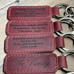 Personalized Custom Engrave Logo Luxury Cowhide Crazy Horse Blank Leather Frame Holder Keychain with Gold Ring Christmas Gift