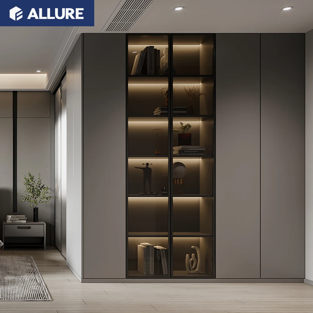 Allure smart black gloss sliding melamine particle uv printed board wardrobe doors sheets design pictures