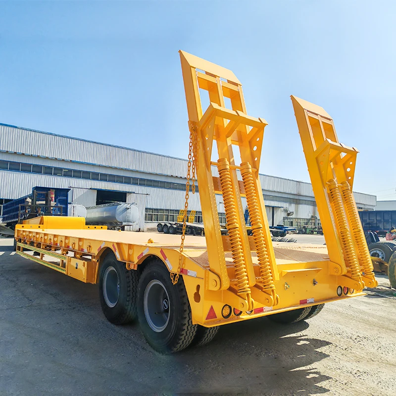 3 Axles 4 Axles Flatbed Container Transport Low Trailer Truck 40 60 80 Ton Lowbed Truck Trailer