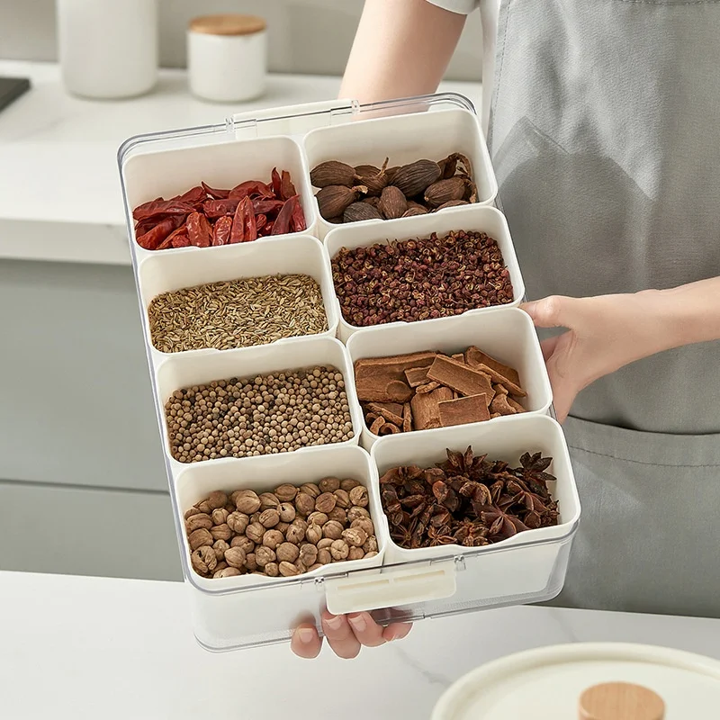Seasoning storage box kitchen Grid division spice Food preservation Refrigerator storage box organizer