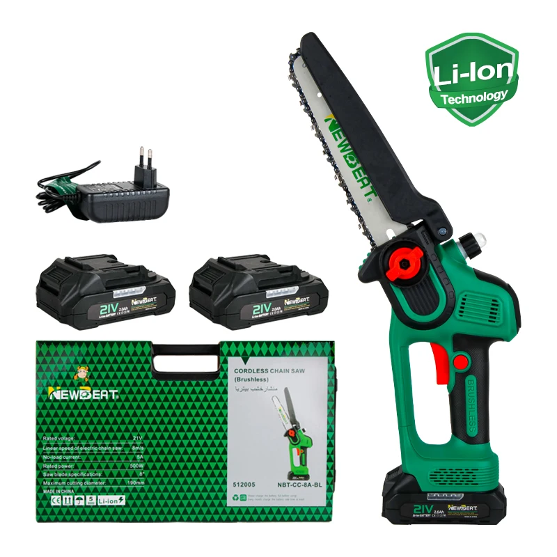 NewBeat 8 inch Mini Carbide Chainsaw with Battery Chain Wood Saws Cordless Electric Pruner Chainsaws