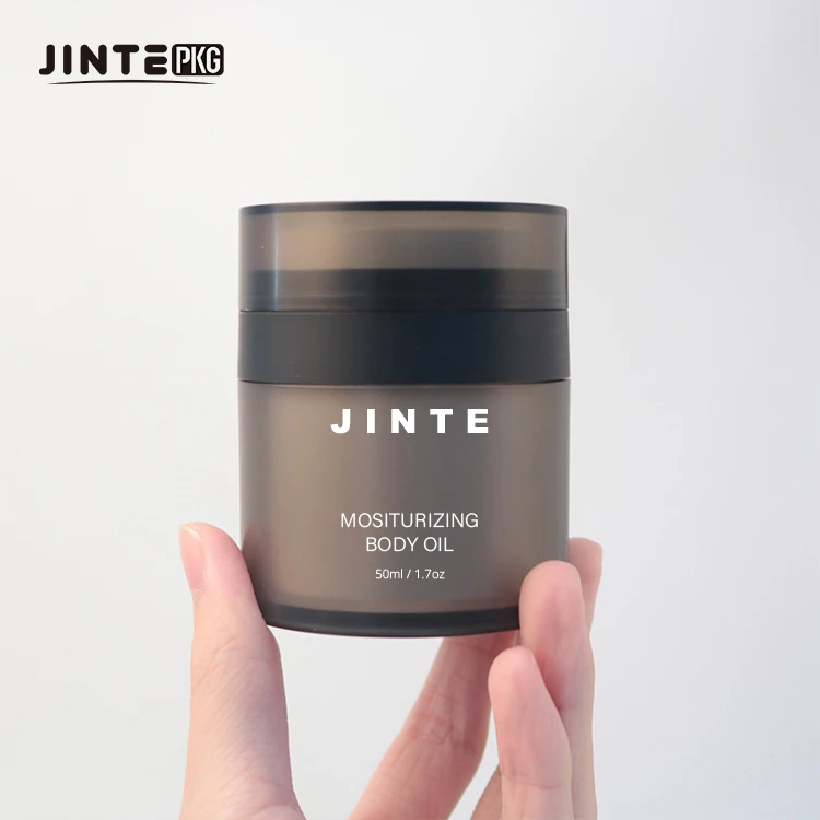 30ml 50ml Round Shape Luxury Custom Cosmetic Package Frosted Brown Acrylic Airless Pump Jar Airless Pump Face  Eye Cream Jar