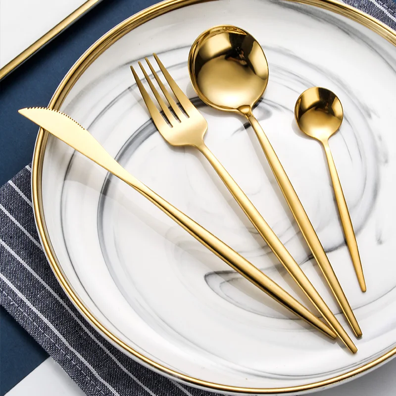 
Reusable 4pcs flatware knife fork spoon set stainless steel wedding cutlery set gold/stainless steel flatware set 